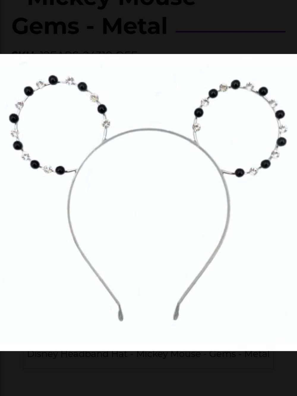 Walt Disney World Parks Mickey Mouse Ears Metal and Gems Headband-NWOT